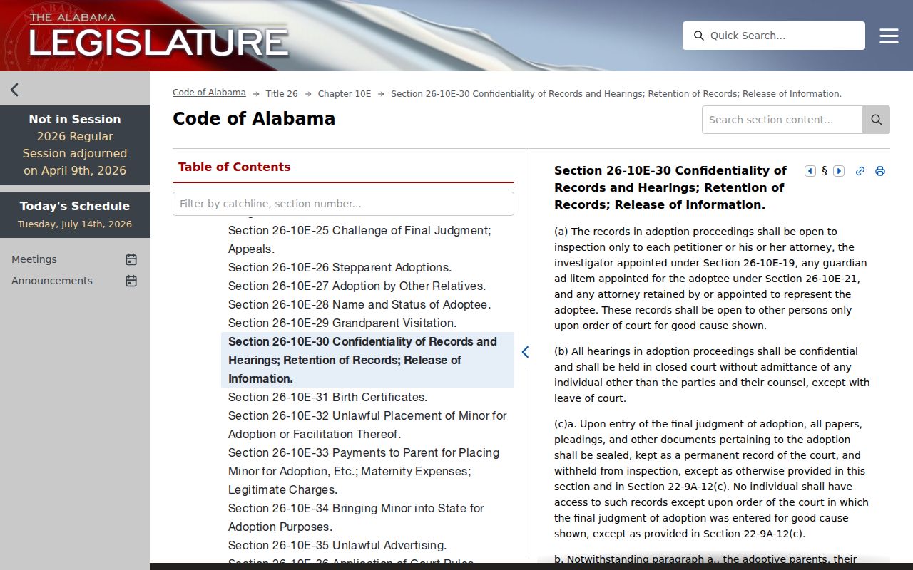 Limestone County court records Alabama adoption confidentiality law