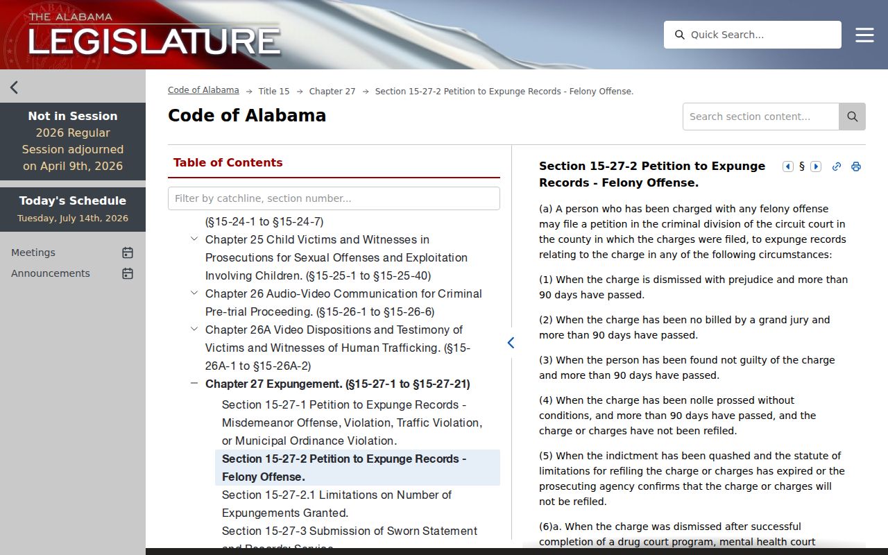 Limestone County criminal records Alabama expungement statute
