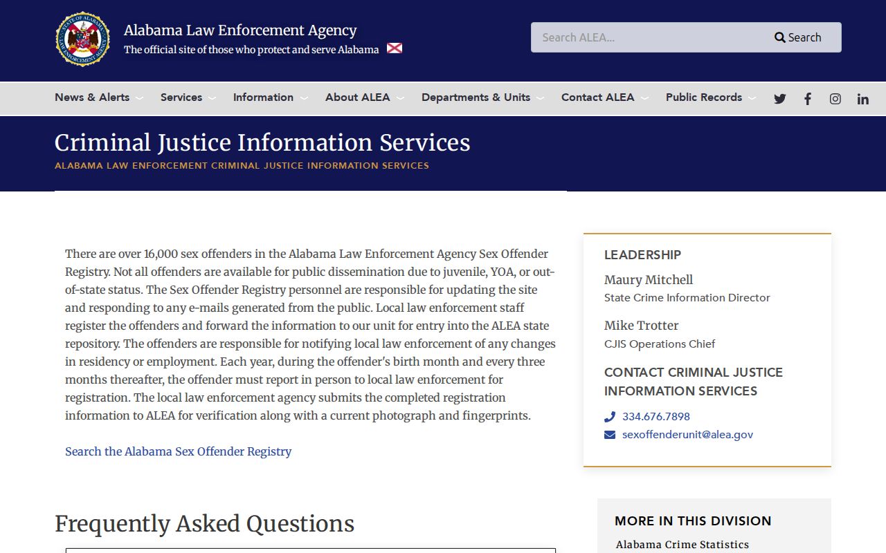 Limestone County inmate records ALEA sex offender registry