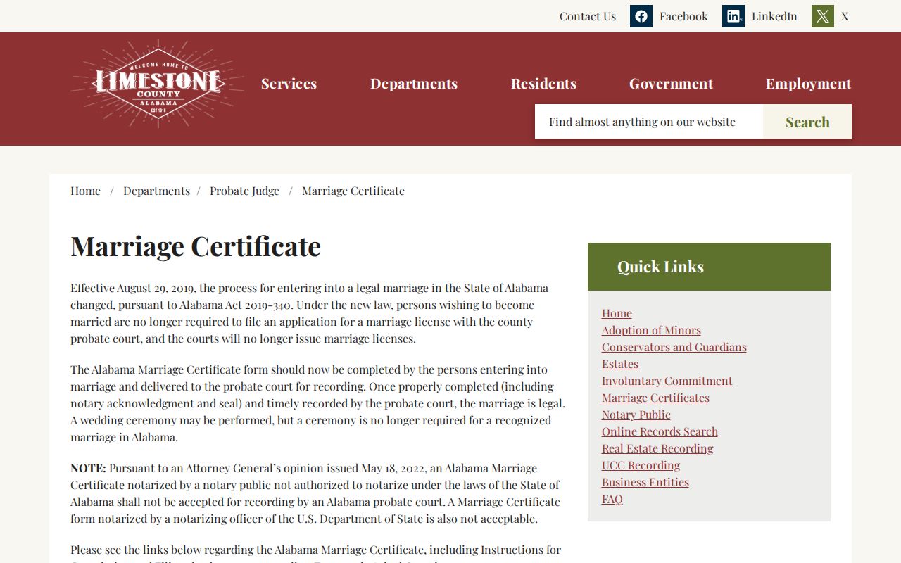 Limestone County marriage and divorce records certificate process