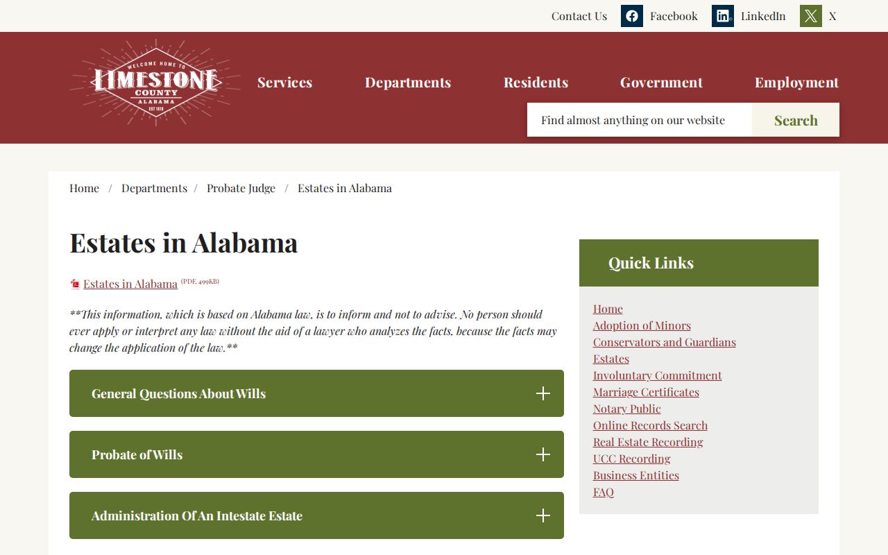 Limestone County probate records estate administration instructions
